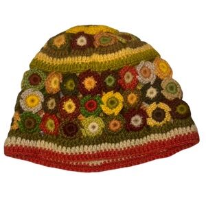 Crochet Beanie Hat - Boho Floral Granny Square Style
